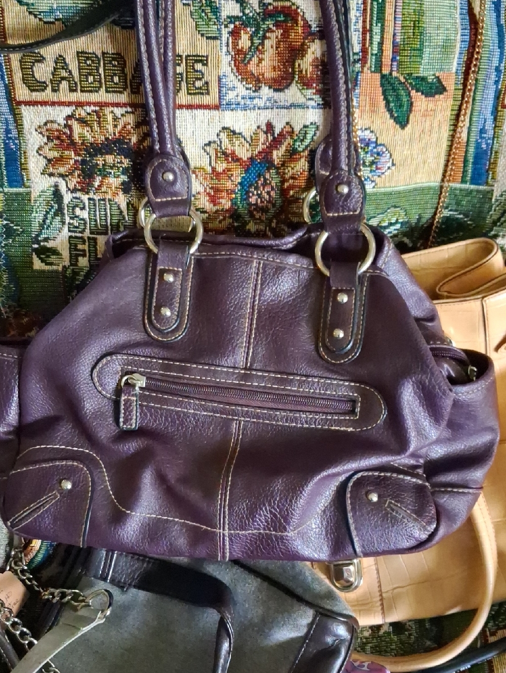 Women's Purple Leather Tote Bag - Classic Everyday Shoulder Bag